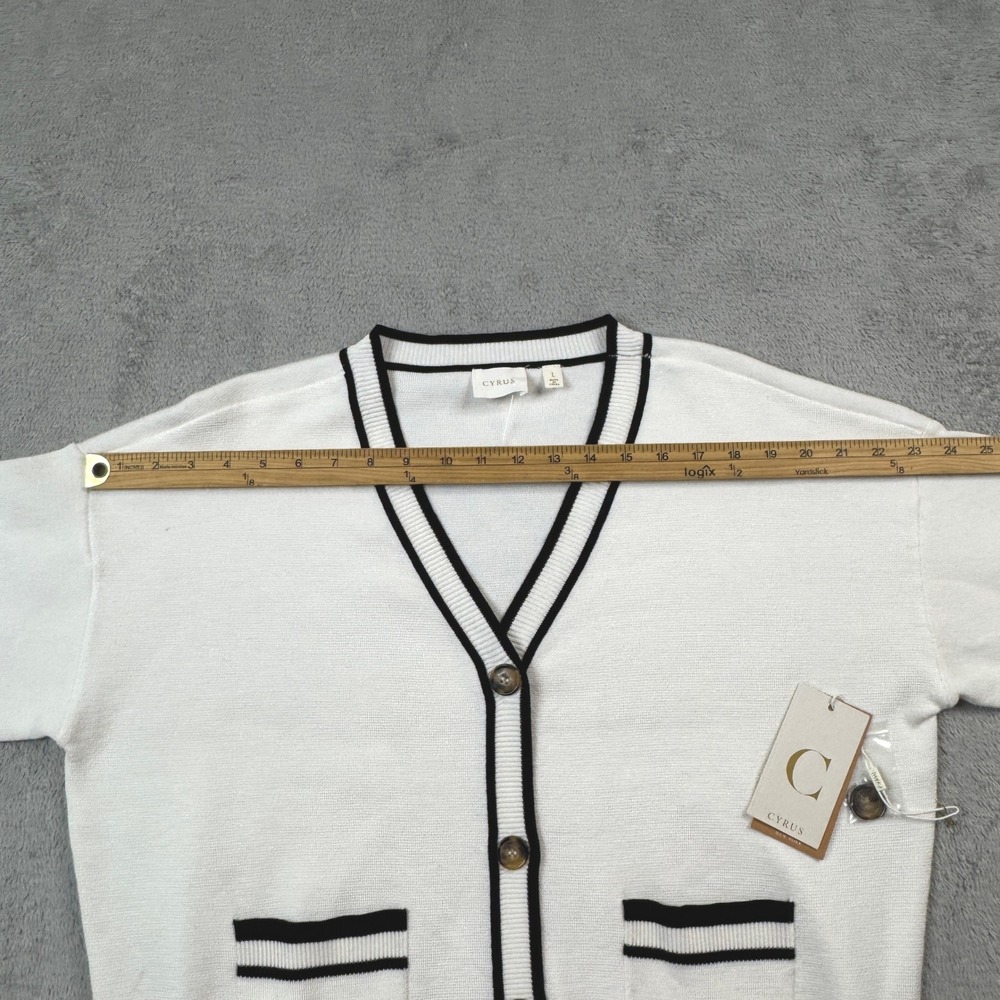 NWT Cyrus Cardigan Sweater Women Large Bone White Black V-Neck Button Front - Picture 9 of 12